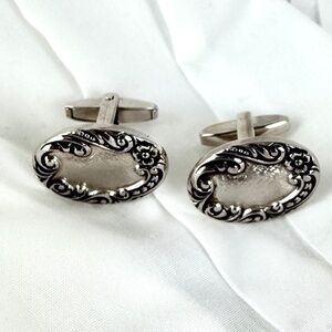 Vintage Sarah Coventry Cuff Links Art Nouveau Style Silver Tone Ovals Excellent